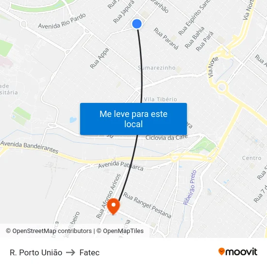 R. Porto União to Fatec map