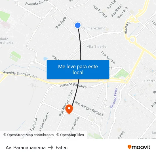 Av. Paranapanema to Fatec map
