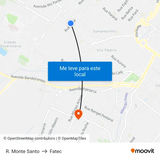 R. Monte Santo to Fatec map