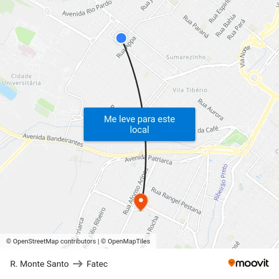 R. Monte Santo to Fatec map