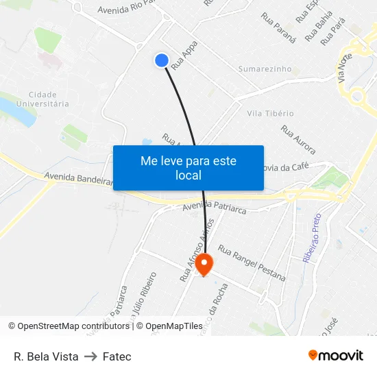 R. Bela Vista to Fatec map