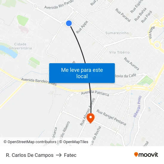 R. Carlos De Campos to Fatec map