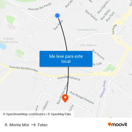 R. Monte Mor to Fatec map