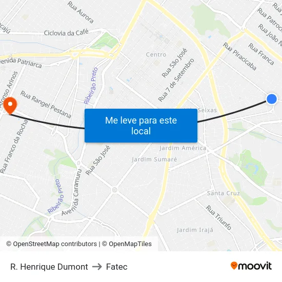 R. Henrique Dumont to Fatec map