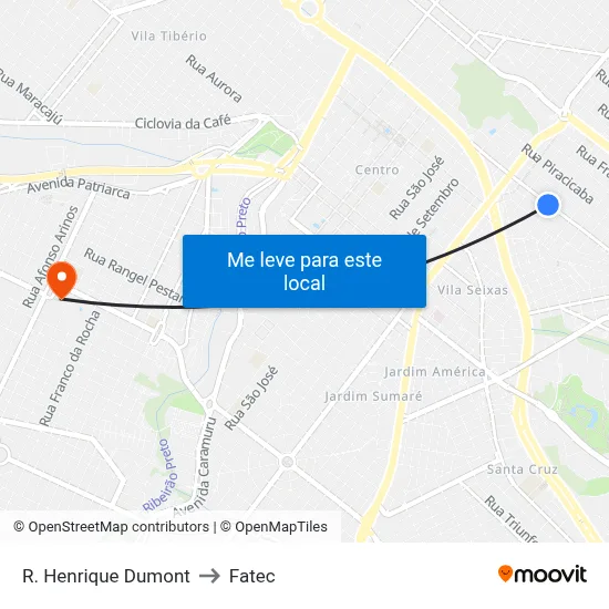 R. Henrique Dumont to Fatec map