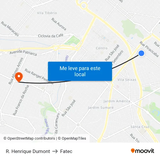 R. Henrique Dumont to Fatec map