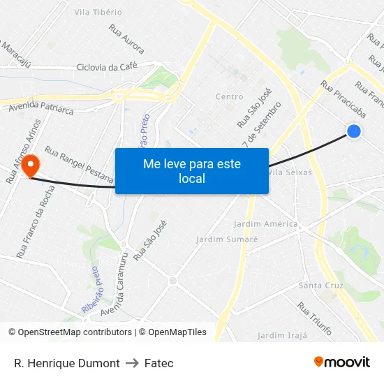 R. Henrique Dumont to Fatec map