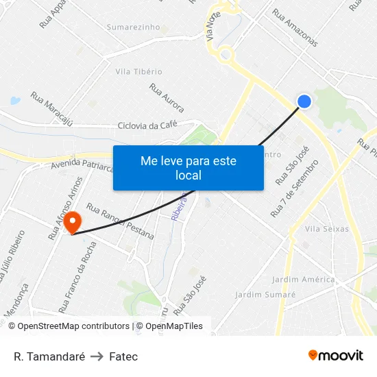 R. Tamandaré to Fatec map