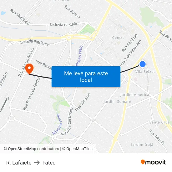 R. Lafaiete to Fatec map