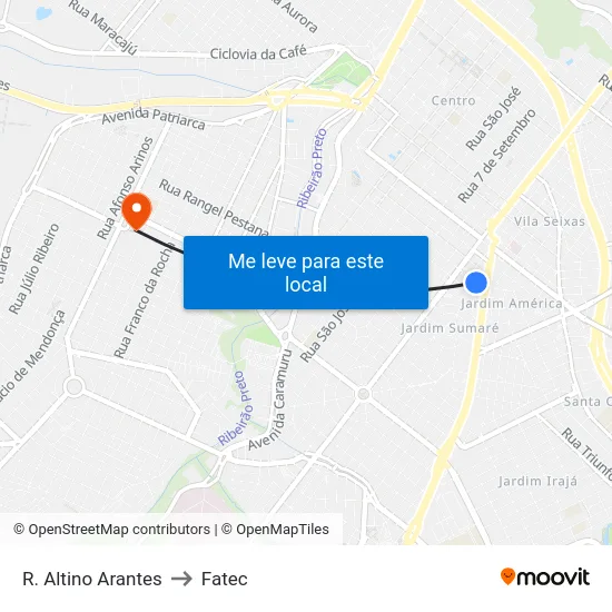 R. Altino Arantes to Fatec map
