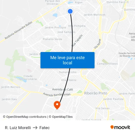 R. Luiz Morelli to Fatec map