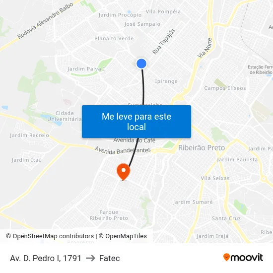Av. D. Pedro I, 1791 to Fatec map