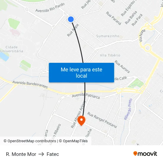 R. Monte Mor to Fatec map