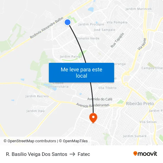 R. Basílio Veiga Dos Santos to Fatec map