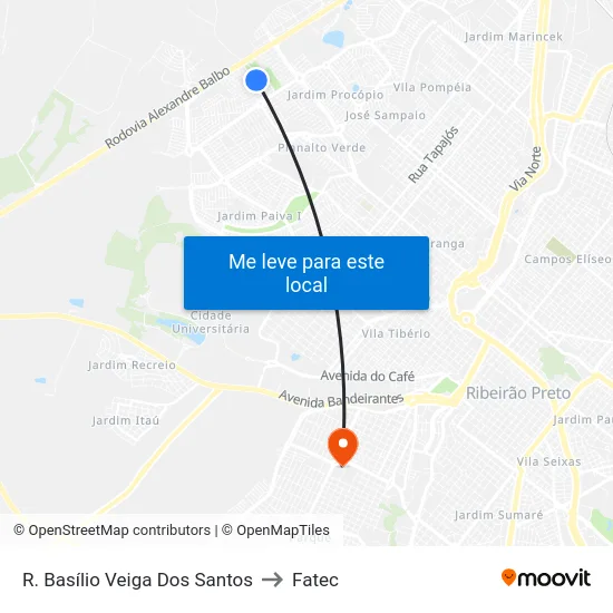 R. Basílio Veiga Dos Santos to Fatec map