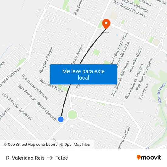 R. Valeriano Reis to Fatec map