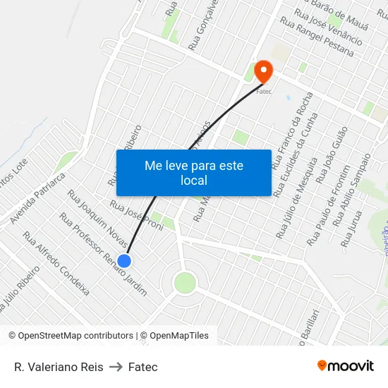 R. Valeriano Reis to Fatec map