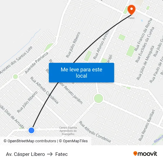 Av. Cásper Líbero to Fatec map