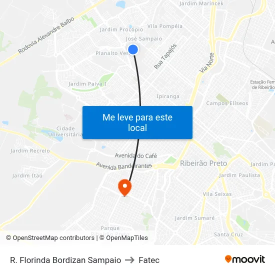 R. Florinda Bordizan Sampaio to Fatec map