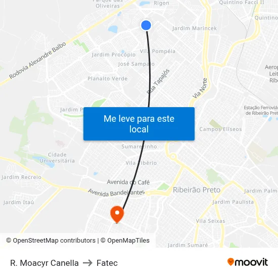 R. Moacyr Canella to Fatec map