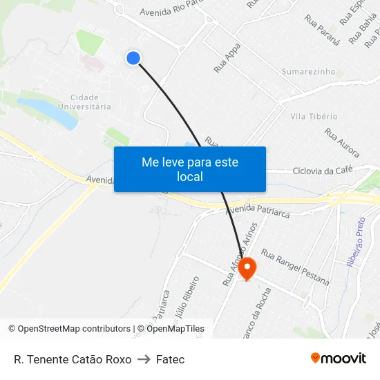 R. Tenente Catão Roxo to Fatec map
