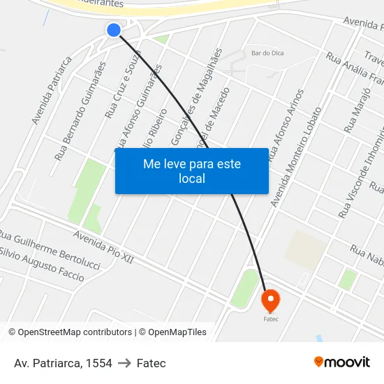 Av. Patriarca, 1554 to Fatec map
