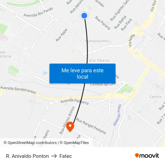 R. Anivaldo Ponton to Fatec map