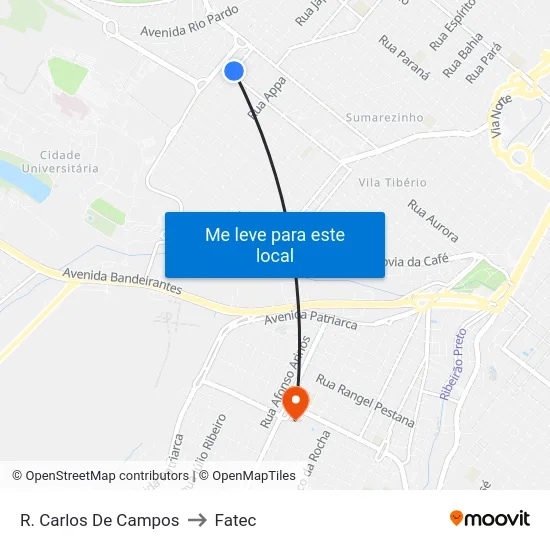 R. Carlos De Campos to Fatec map
