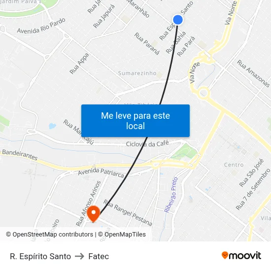 R. Espírito Santo to Fatec map