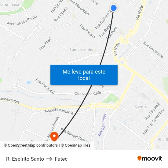 R. Espírito Santo to Fatec map