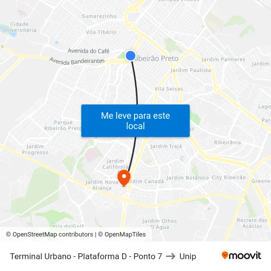Terminal Urbano - Plataforma D - Ponto 7 to Unip map
