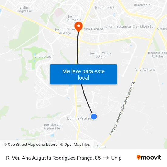 R. Ver. Ana Augusta Rodrigues França, 85 to Unip map