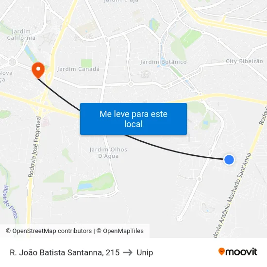 R.  João Batista Santanna, 215 to Unip map