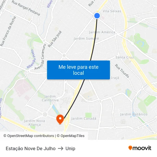 Estação Nove De Julho to Unip map