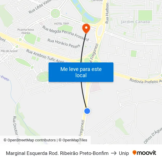 Marginal Esquerda Rod. Ribeirão Preto-Bonfim to Unip map