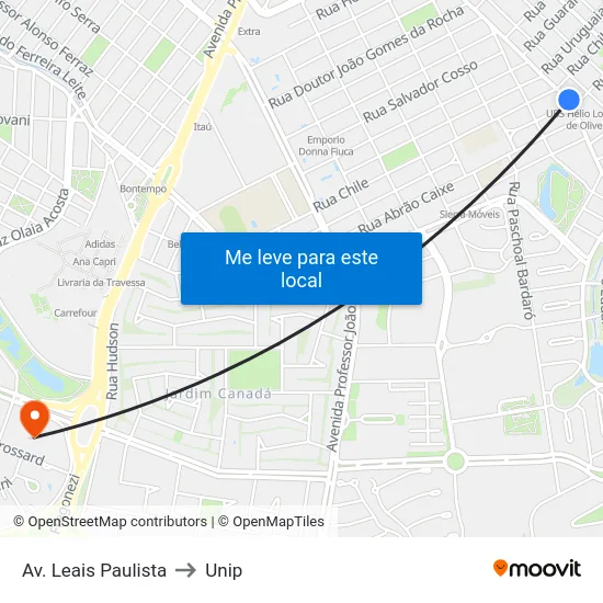 Av. Leais Paulista to Unip map
