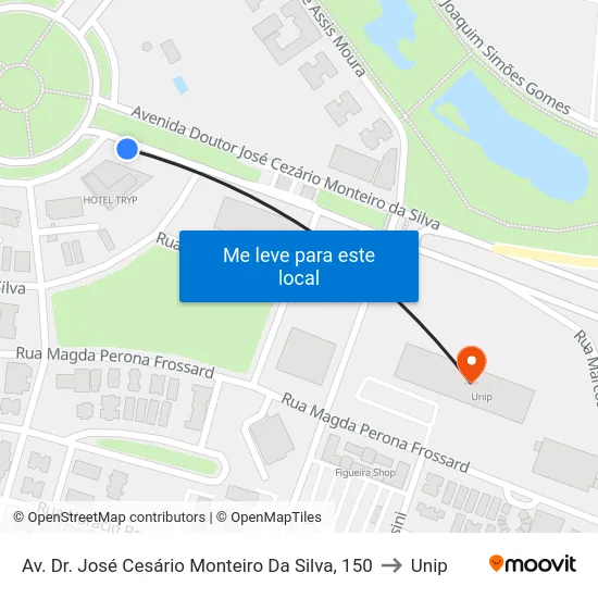 Av. Dr. José Cesário Monteiro Da Silva, 150 to Unip map