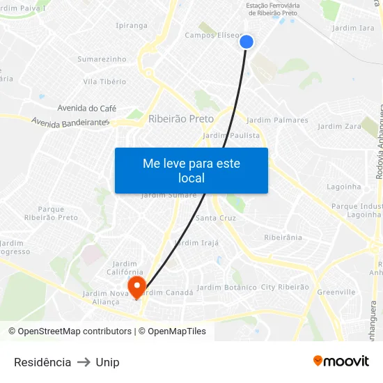 Residência to Unip map