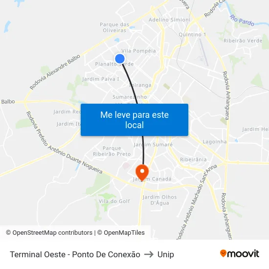 Terminal Oeste - Ponto De Conexão to Unip map