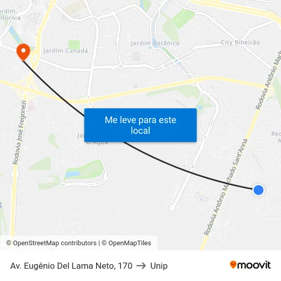 Av. Eugênio Del Lama Neto, 170 to Unip map