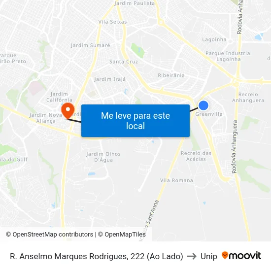 R. Anselmo Marques Rodrigues, 222 (Ao Lado) to Unip map