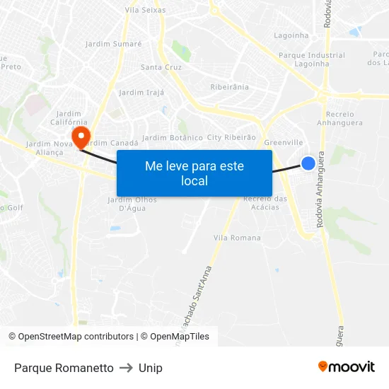 Parque Romanetto to Unip map