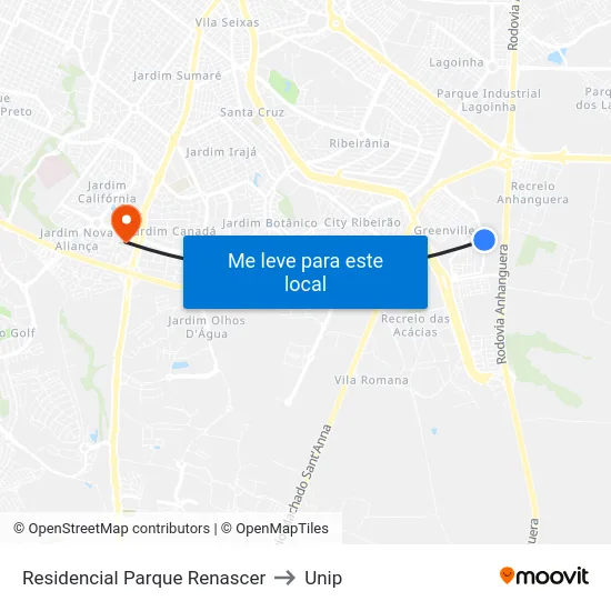 Residencial Parque Renascer to Unip map