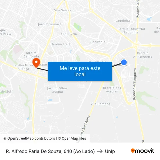 R. Alfredo Faria De Souza, 640 (Ao Lado) to Unip map