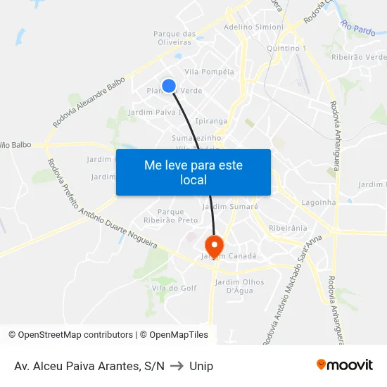 Av. Alceu Paiva Arantes, S/N to Unip map