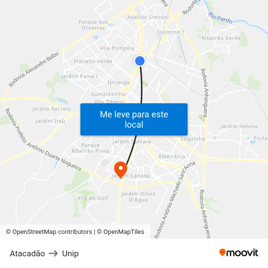 Atacadão to Unip map