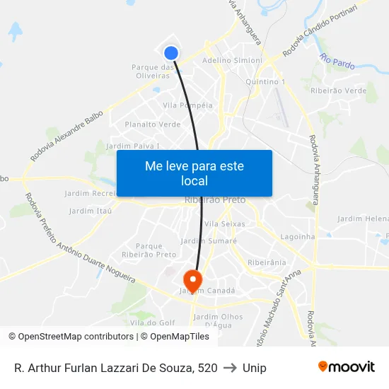 R. Arthur Furlan Lazzari De Souza, 520 to Unip map