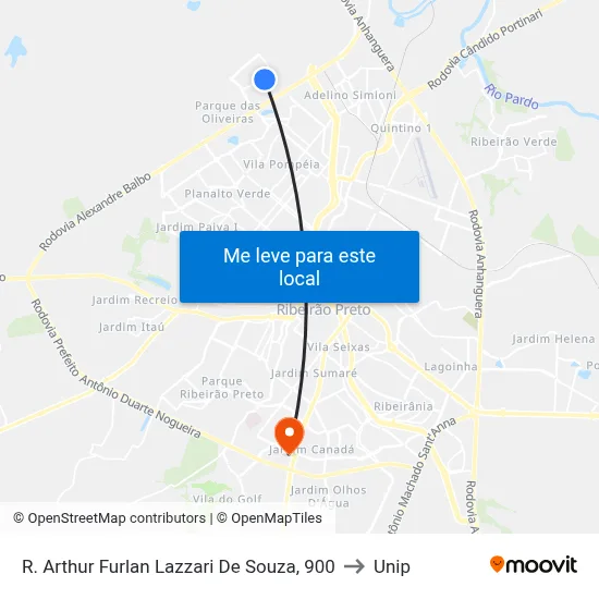 R. Arthur Furlan Lazzari De Souza, 900 to Unip map