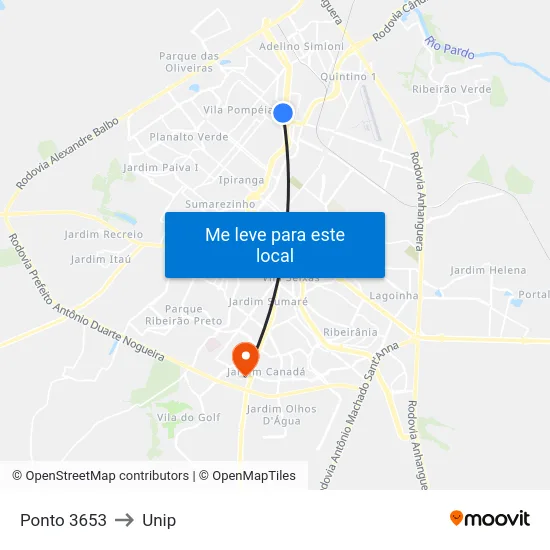 Ponto 3653 to Unip map