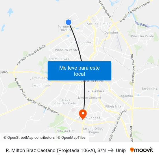R. Milton Braz Caetano (Projetada 106-A), S/N to Unip map
